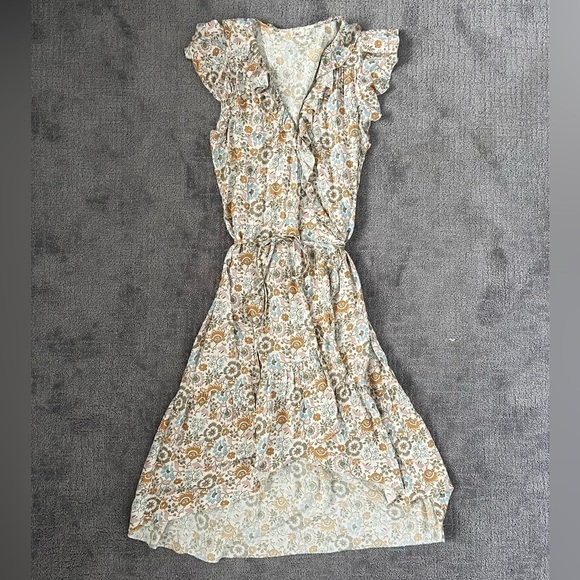 Faherty Brand Carmen Floral Ruffle Wrap MIDI Dress - Picture 2 of 8